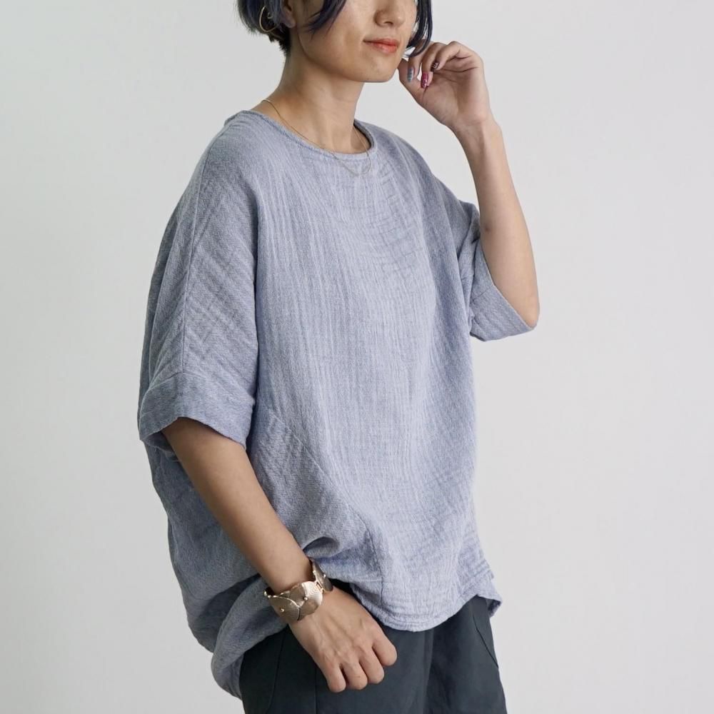 UZUIRO 知多綿チェックガーゼTシャツ TSUGIHAGIブルー キーネック ガーゼTシャツ|ネイビー - UZUiRO(ウズイロ) / 公式