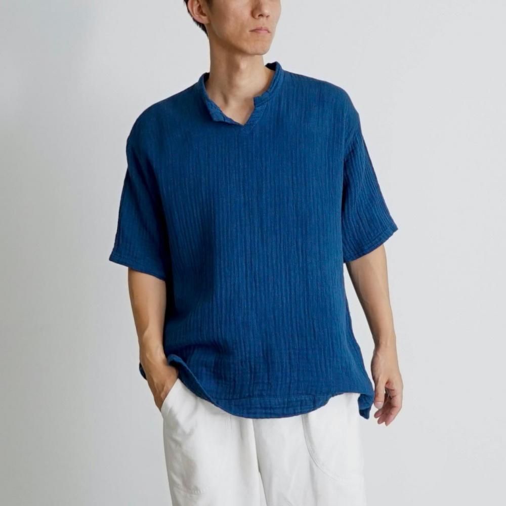 キーネックガーゼTシャツ|ブルー - UZUiRO(ウズイロ) / 公式