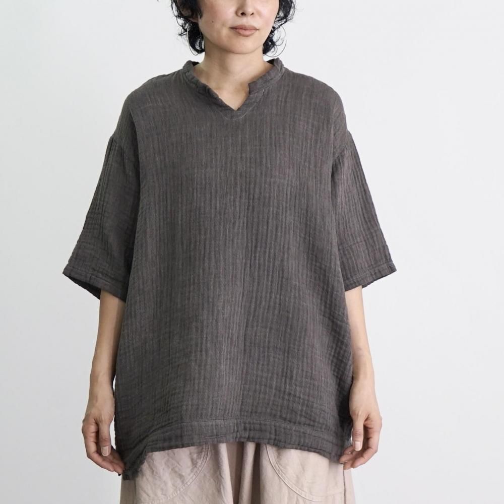 キーネックガーゼTシャツ | グレー - UZUiRO(ウズイロ) / 公式