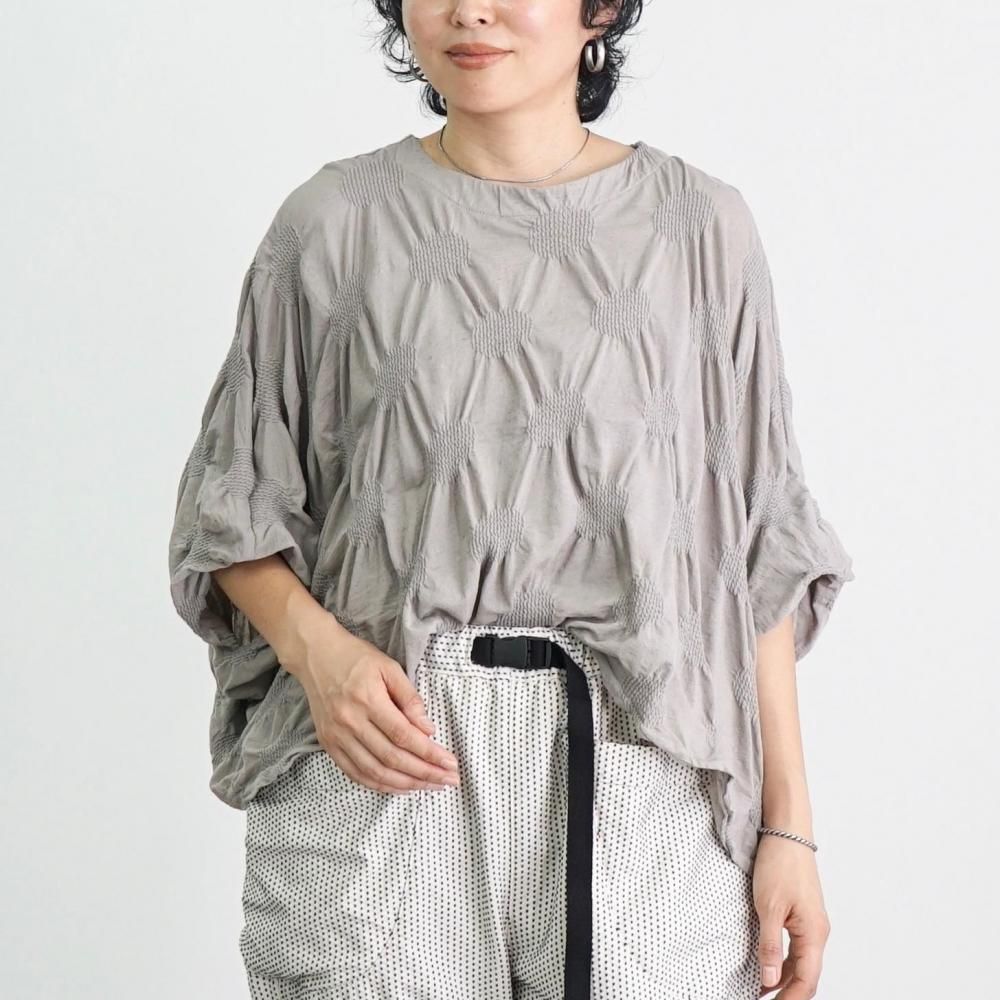 ボートネックドットTシャツ|ライトグレー - UZUiRO(ウズイロ