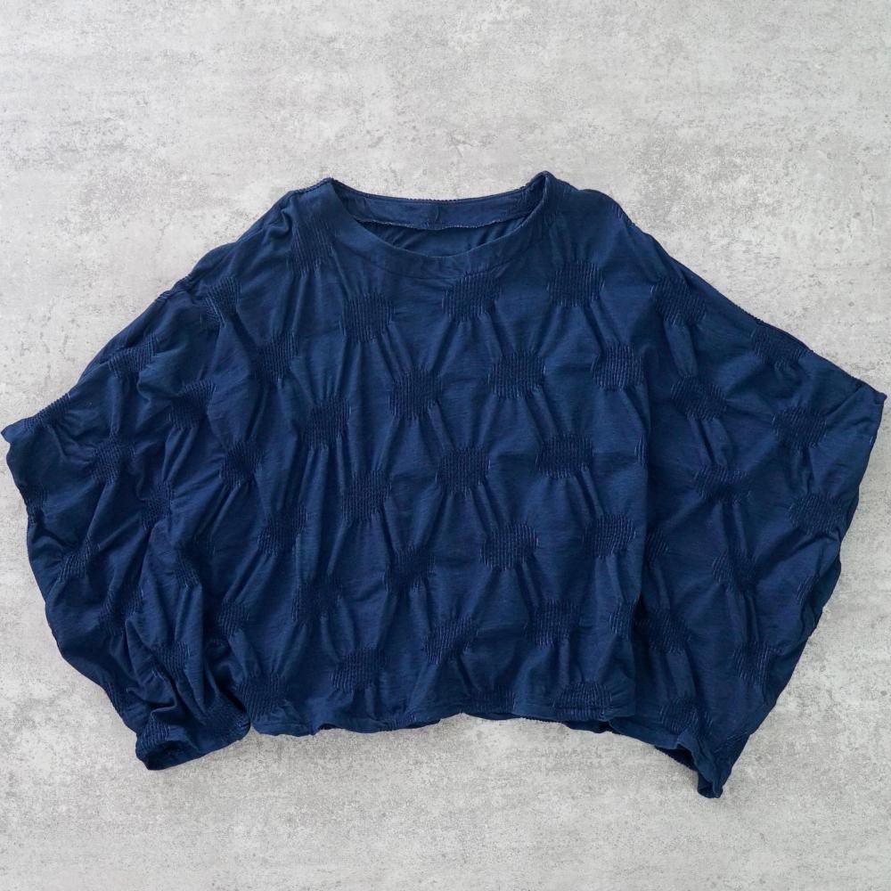 ボートネックドットニットTシャツ | ネイビー | 尾州ニット