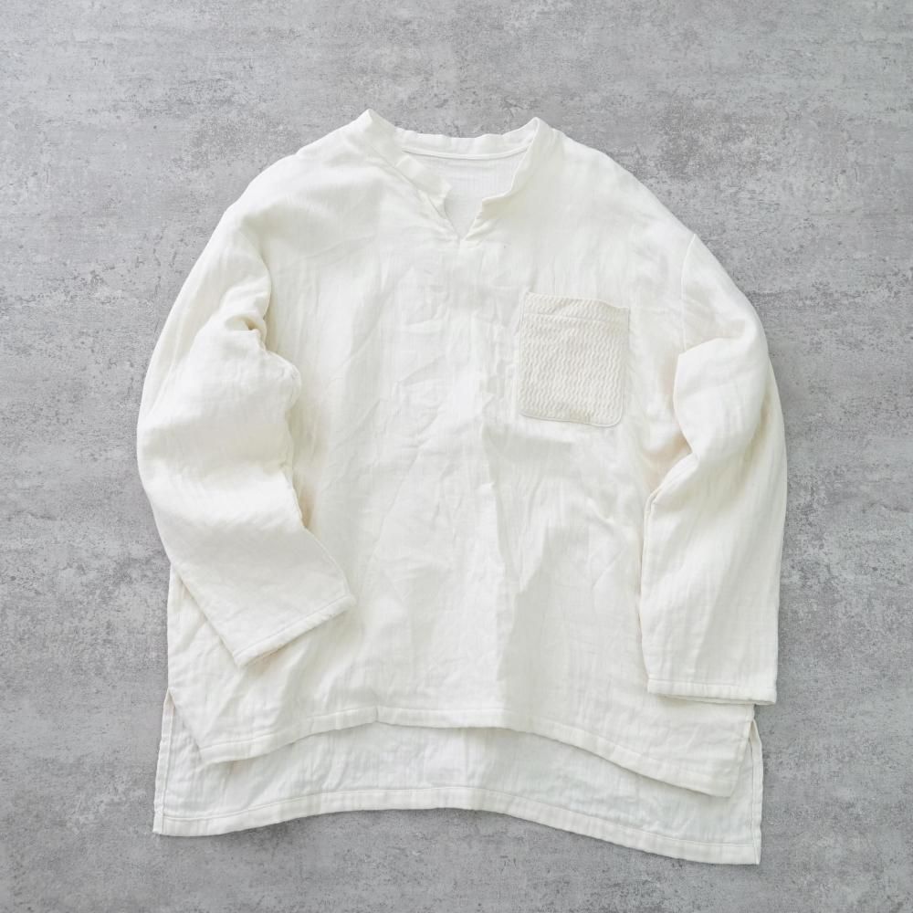 本日限定値下げ　希少！！　 WHITE ガーゼシャツ キーネックガーゼロンT | 今治産ポケット付 - UZUiRO(ウズイロ