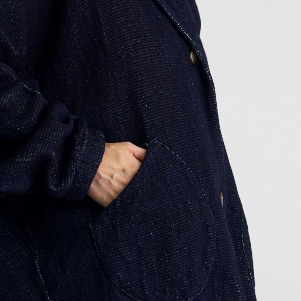 STONE  ネイビー ニットカーディガン ZANONE - CHIOTO 7ゲージ リネン コットン スタンドカラー