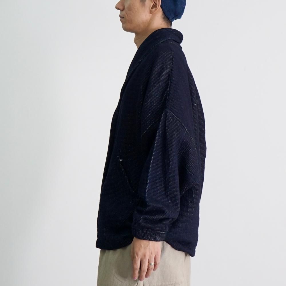 STONE  ネイビー ニットカーディガン ZANONE - CHIOTO 7ゲージ リネン コットン スタンドカラー