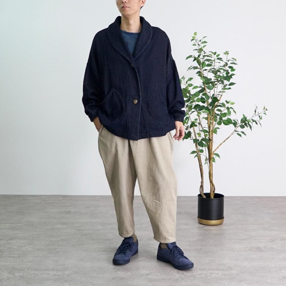 デニムニットくつろ着カーディガン | ネイビー - UZUiRO