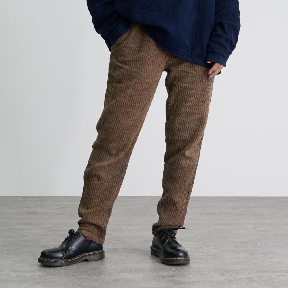 よろけ縞一本刺し子スッキリサルエルパンツ | グレー - UZUiRO