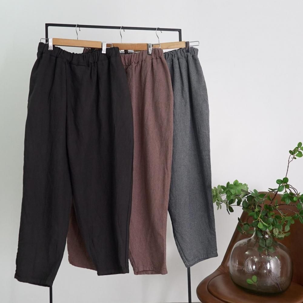 ペグトップタックパンツ | ヘリンボーン ネイビー - UZUiRO(ウズイロ