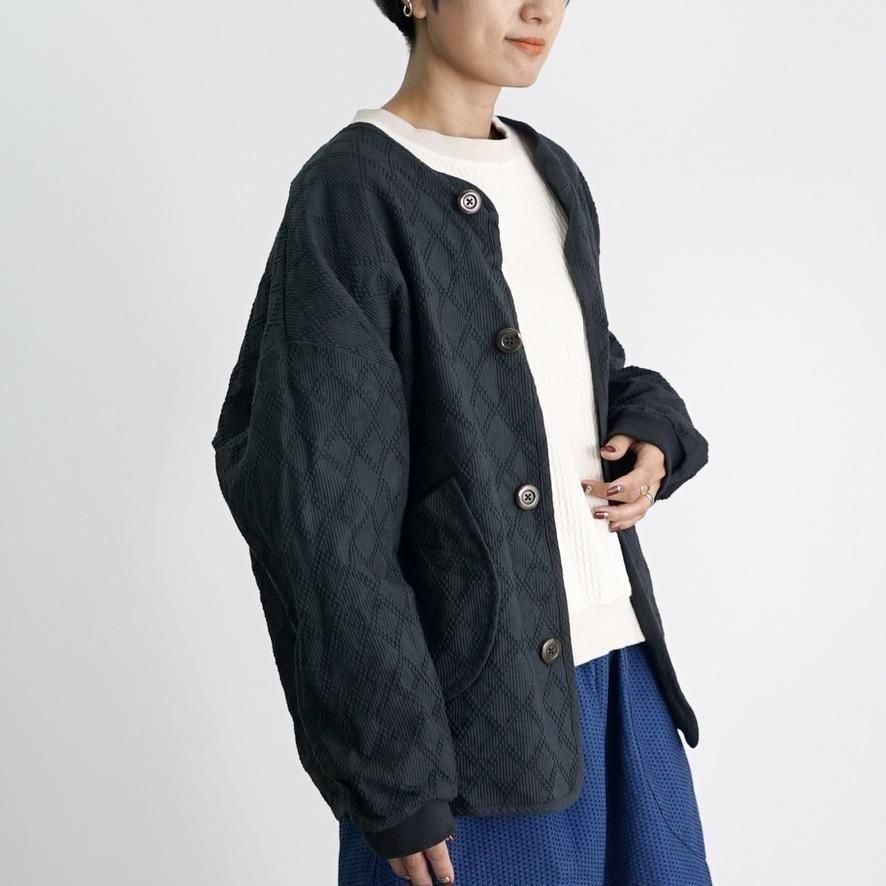 UZUIRO 日本製 ノーカラージャケット ダイヤ柄ノーカラージャケット | ブラック - UZUiRO(ウズイロ) / 公式