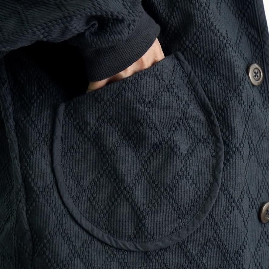 ダイヤ柄ノーカラージャケット | ブラック - UZUiRO(ウズイロ) / 公式