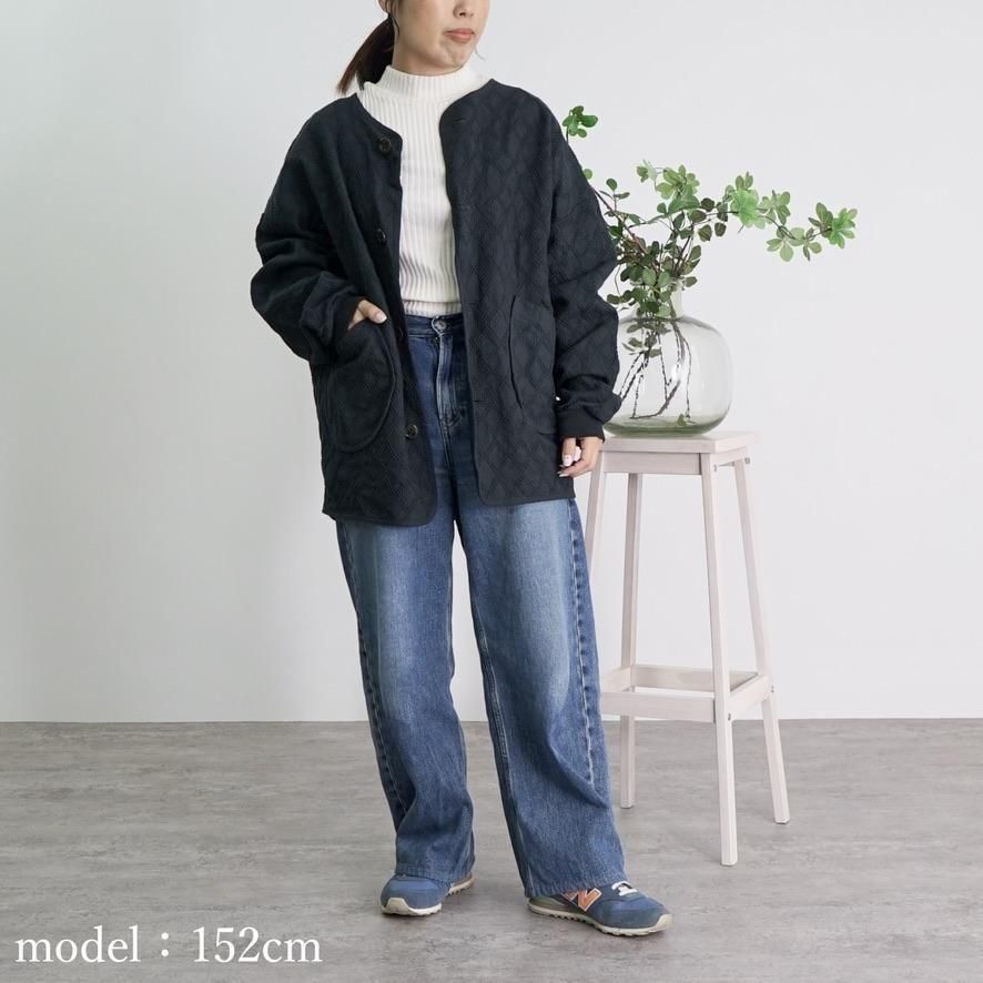 ダイヤ柄ノーカラージャケット | ブラック - UZUiRO(ウズイロ) / 公式