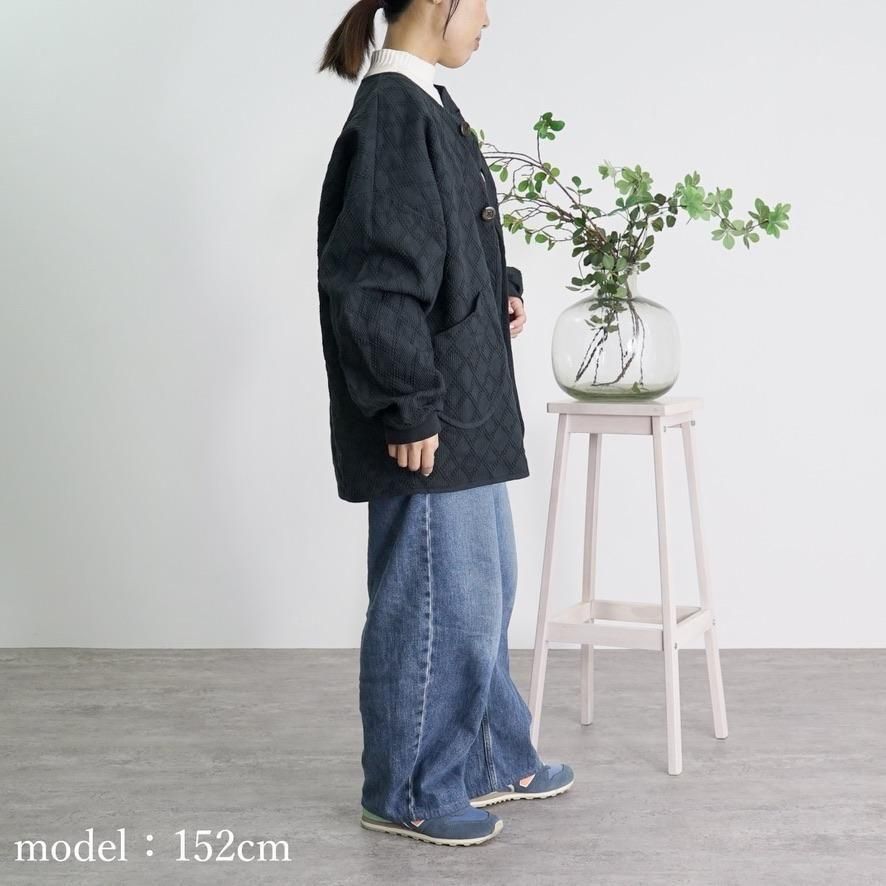 ダイヤ柄ノーカラージャケット | ブラック - UZUiRO(ウズイロ) / 公式