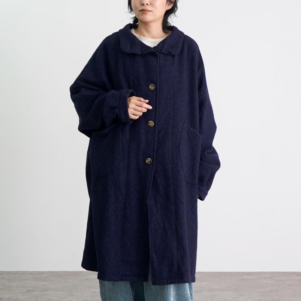 モンタナ　ロングコート　ウール・モヘア混　ネイビー　L きれいめ　冬アウター ビッグシルエットモモンガウールコート | ネイビー - UZUiRO(ウズイロ