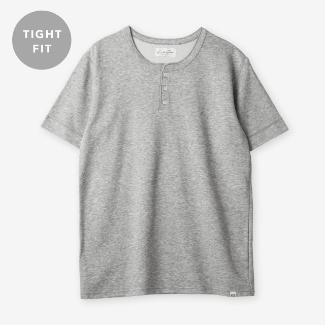<span>Silk＆Cotton Henley-neck T-shirts / Grey</span>【TIGHT FIT】シルク＆コットン ヘンリーネックTシャツ / グレー