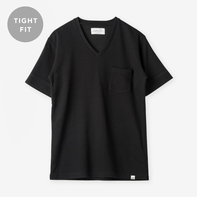 <span>Silk＆Cotton V-neck T-shirts / Black</span>【TIGHT FIT】シルク＆コットン VネックTシャツ / ブラック