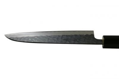翁流 青紙スーパー 黒打 槌目 三徳 包丁 刃渡り165mm 朴八角柄 翁流 青紙スーパー 黒打 槌目 三徳 包丁 刃渡り165mm 朴八角柄