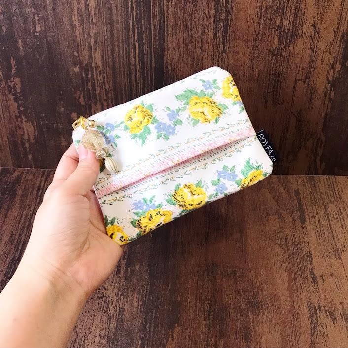 ポーチ付きポケットティッシュケースジャガード刺繍プリント