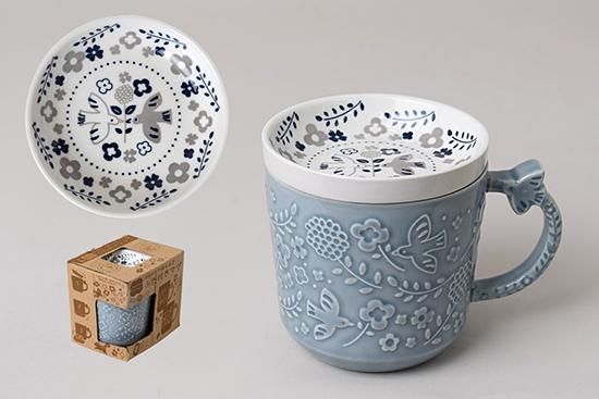 ノルディックパターン ふた付きマグ とり ブルー Shinacasa