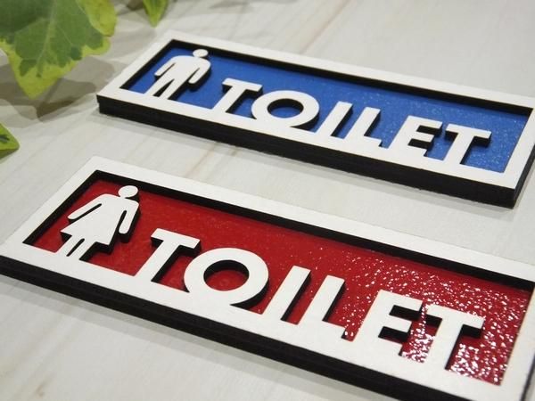 Men Women 2枚セット おしゃれな 木製 壁付け ミニ トイレプレート サインプレート ドアプレート 立体 凸凹 N Lighting エヌ ライティング ハンドメイド雑貨ショップ