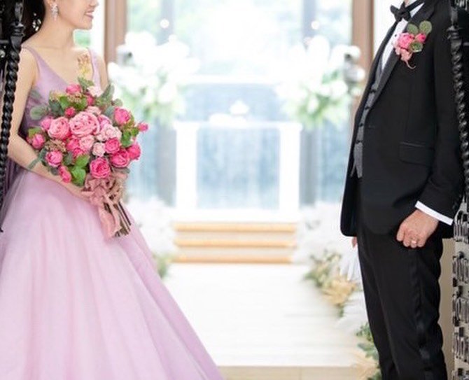 ピンクのバラ造花の結婚式持ち込みウェディングブーケ＆ブートニア　オーダーメイド　