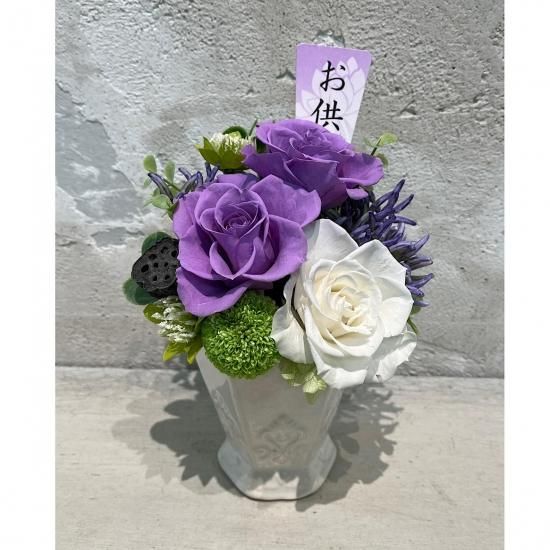 白と紫色の仏花（お供え)ハーバリウムオーダー承ります