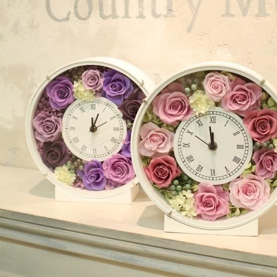 花時計 プリザーブドフラワーパープル - カントリーマム 花時計 プリザーブドフラワーパープル - カントリーマム