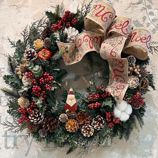 商品名【華】Xmas！♥真っ赤なポインセチアとローズのスワッグリース