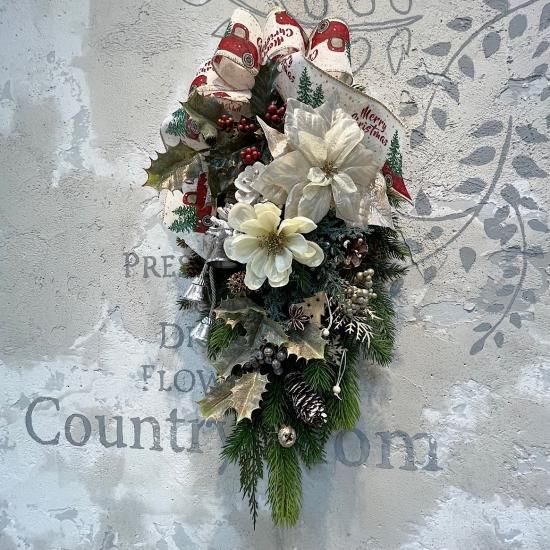 FLABEL クリスマススワッグ 玄関 ドア 花 ポインセチア おしゃれ