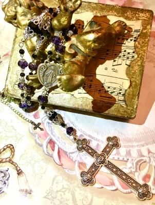 金色ビーズ十字架ロザリオ風ネックレス ROOP TOKYO ネックレス ロザリオ風 レディース メンズ