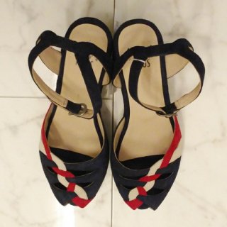 Sara Navy Suede with Red and White