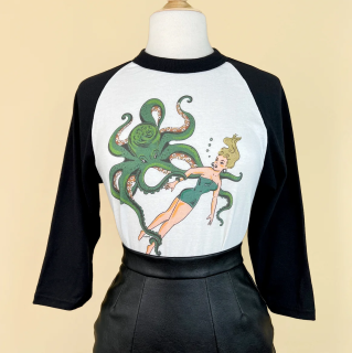 Girl with Octopus 3/4-Sleeve Raglan T-Shirt