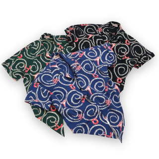1950s Cotton Ladys Shirt S/S (Green/Navy/Black)