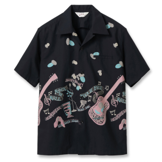 COTTON TYPEWRITER OPEN SHIRT ROCK 'N' ROLL GUITAR S/S