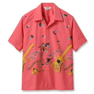 COTTON TYPEWRITER OPEN SHIRT ROCK 'N' ROLL GUITAR S/S