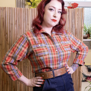 Red Plaid Western Blouse L/S