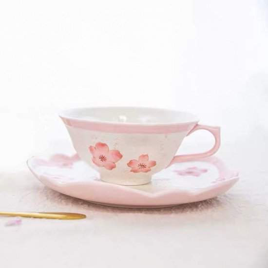 有田焼 薄ピンク釉虹彩桜コーヒー碗皿 - クラフト南風