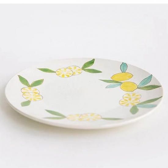 波佐見焼 藍染窯 レモン柄 6寸皿 ケーキ皿 - クラフト南風