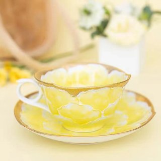 文山窯 牡丹（黄） −輪花− カップ＆ソーサー