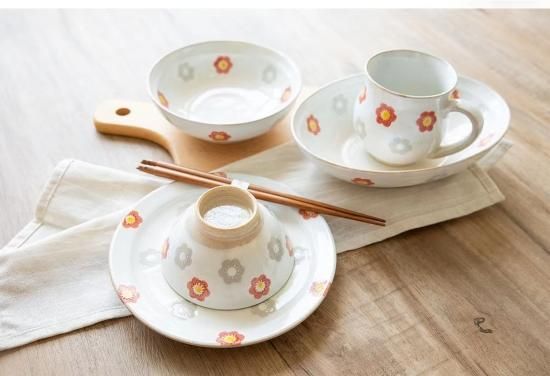 花柄陶器茶碗 ホワイトオレンジ Heiwa fine china オレンジ系花柄プレート皿