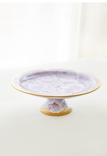 文山窯 牡丹（紫）　高台平鉢
