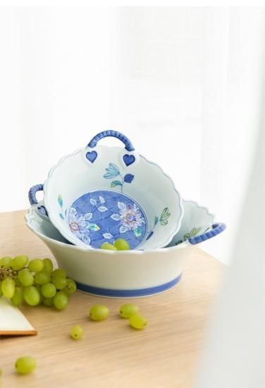 有田焼 鉄仙花手付きバスケット 大/小(KJK10070・KJK10069 有田焼 鉄仙花手付きバスケット 大/小(KJK10070・KJK10069