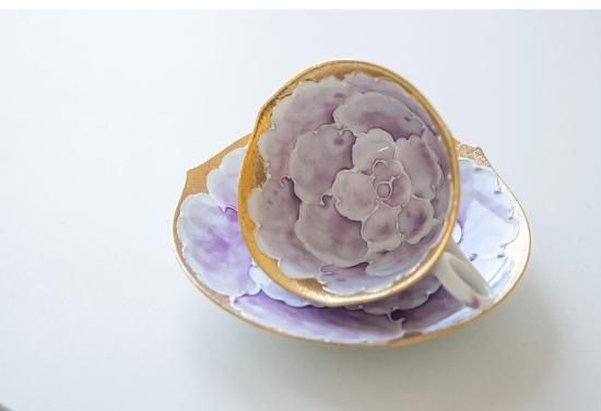 文山窯 牡丹(紫) -輪花- カップ&ソーサー 内柄(NP10048 文山窯 牡丹(紫) -輪花- カップ&ソーサー 内柄(NP10048