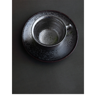 有田焼　結晶掛分銀塗り　千段コーヒー碗皿（KJK10100）