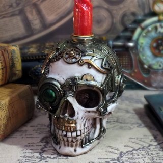 スチームパンクスカルボックス＆キャンドルホルダー Steampunk Skull Trinket Box and Candle Holder