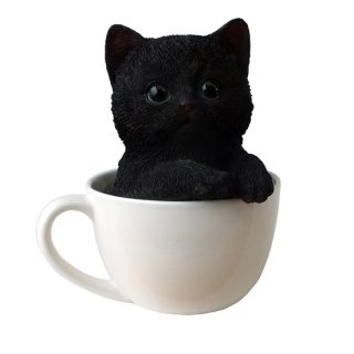 ティーカップinブラックキャット スタチュー 黒猫/子猫の置物 Teacup Kitten Black Cat Statue