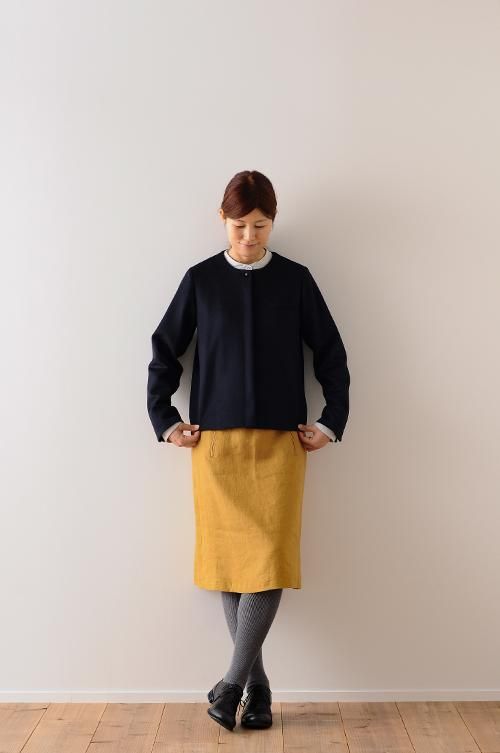 beaver wool no collar jacket / navy - atelier naruse | Online store