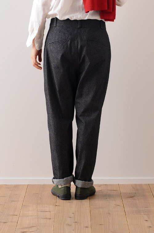 cotton denim peck top pants / black - atelier naruse | Online store