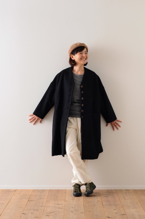melton wool cocoon coat / black - atelier naruse | Online store