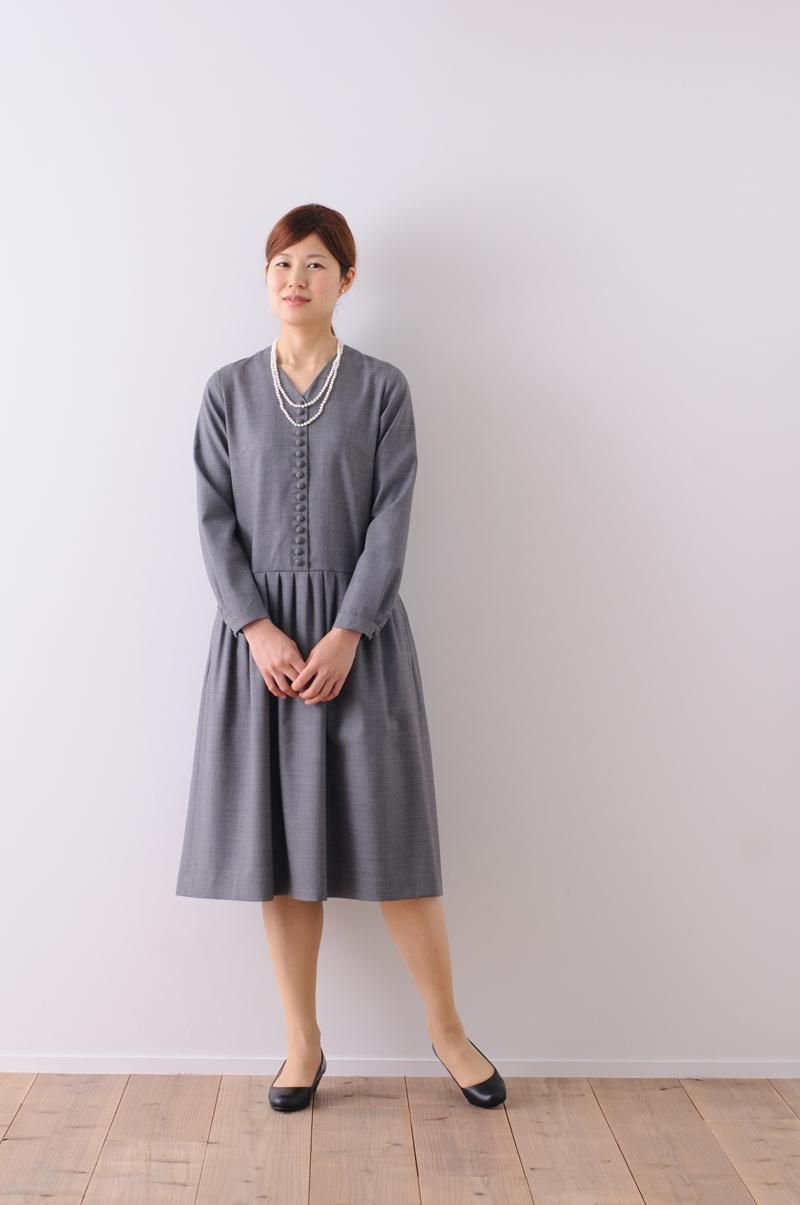 kurumi button formal one-piece / gray - atelier naruse | Online store