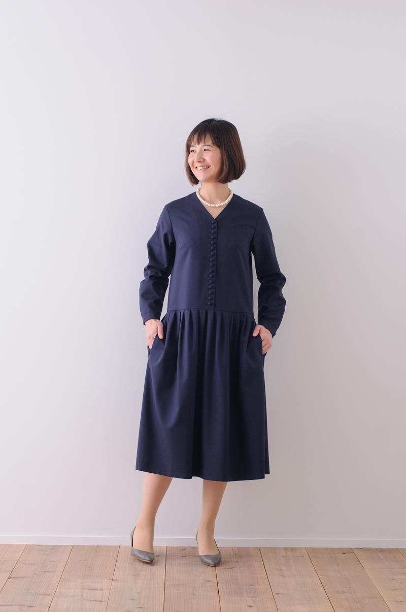 kurumi button formal one-piece / navy - atelier naruse
