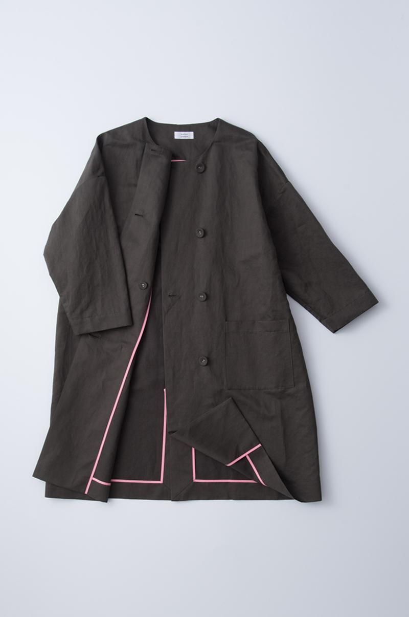 W button spring coat / charcoal - atelier naruse｜Online